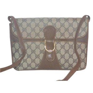 Gucci Vintage Brown Large G Logo Print Coated Canvas 2-Way Purse
